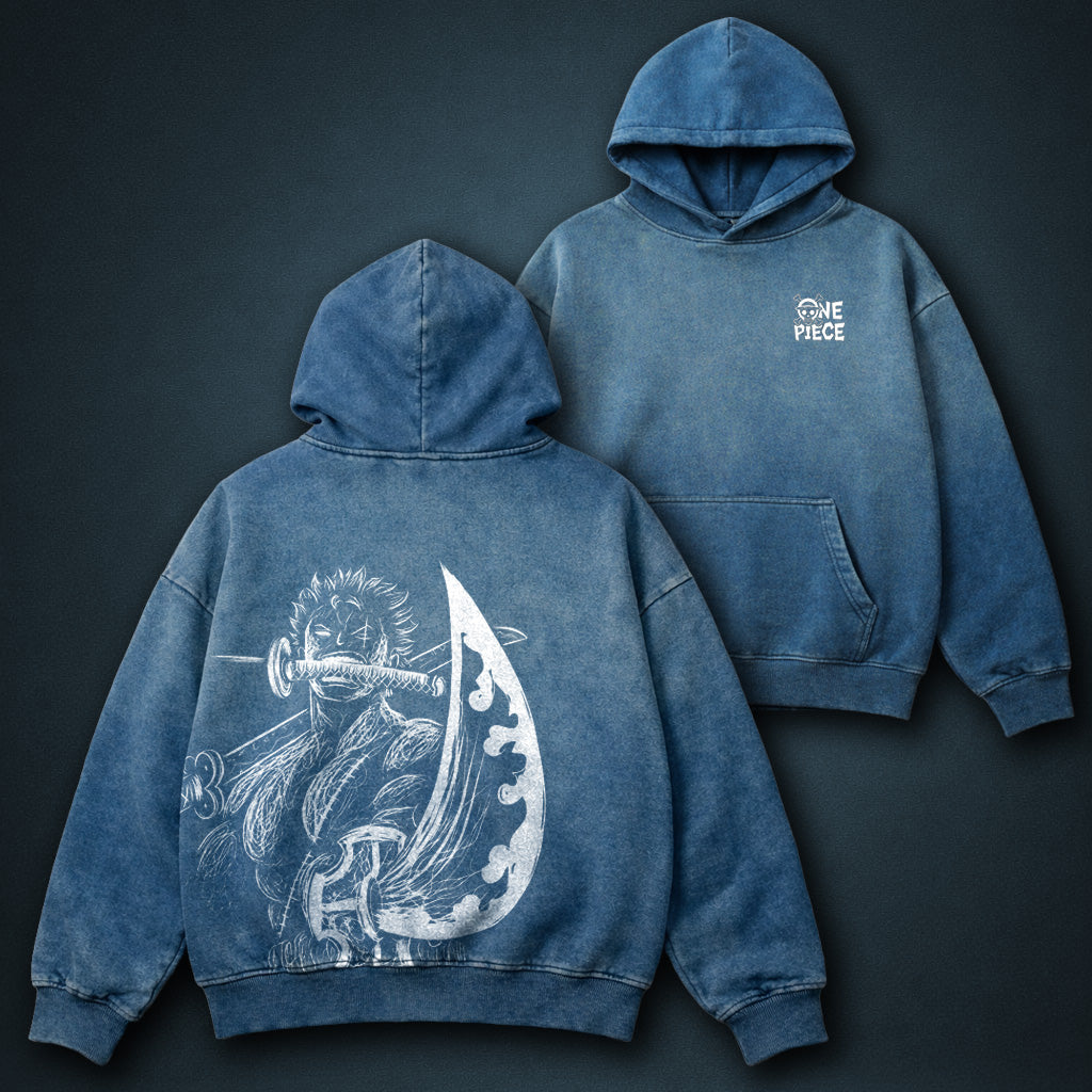 One Piece Zoro Blue Faded Hoodie