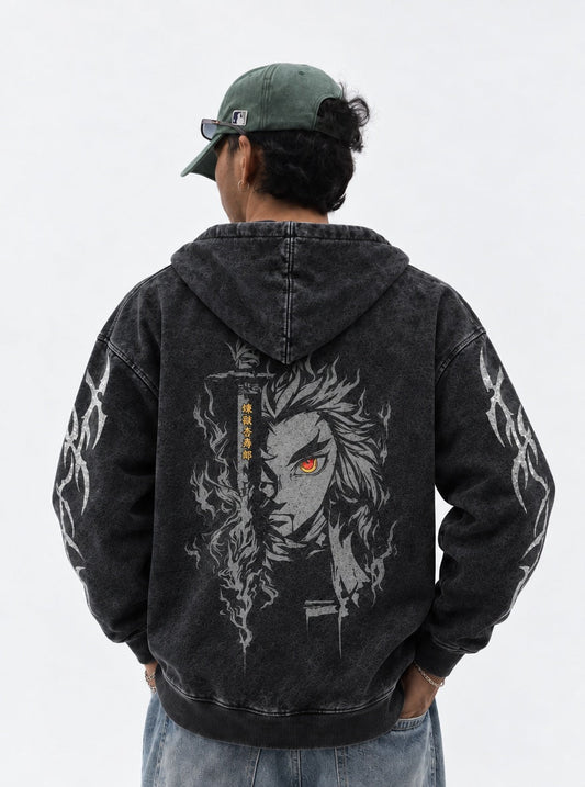 Demon Slayer Statement Washed Hoodie on model, back view