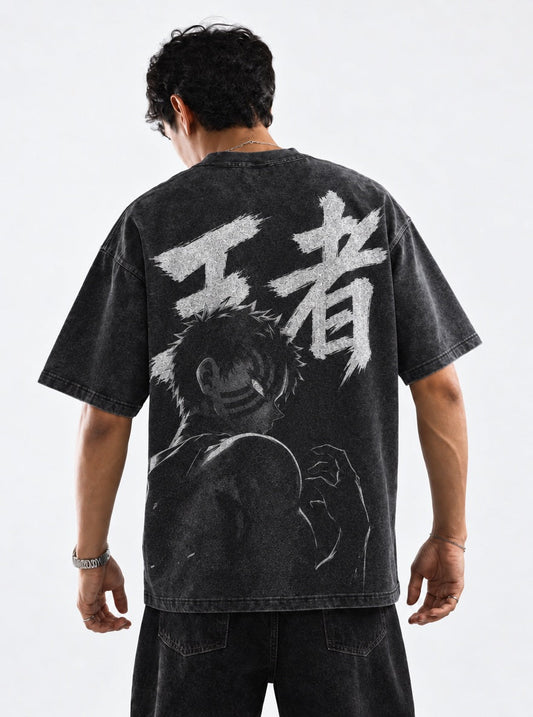 Demon Slayer Akaza Comfy Washed T-Shirt on model, back view