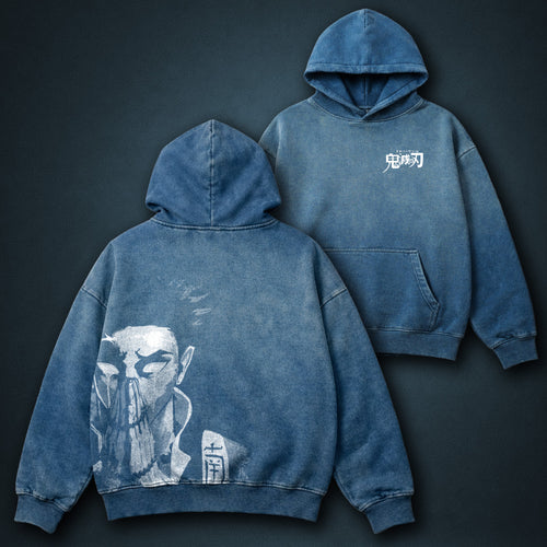 Demon Slayer Versatile Blue Faded Hoodie