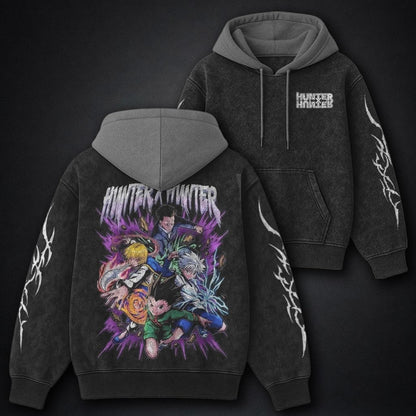 Hunter x Hunter Soft Black and Grey Washed Hoodie