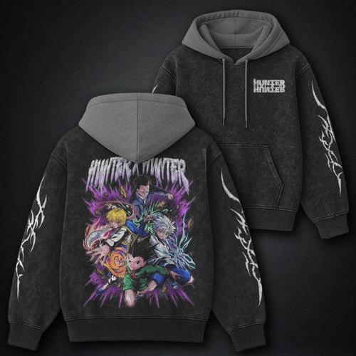 Hunter x Hunter Soft Black and Grey Washed Hoodie