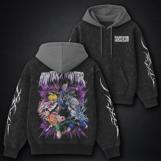 Hunter x Hunter Soft Black and Grey Washed Hoodie