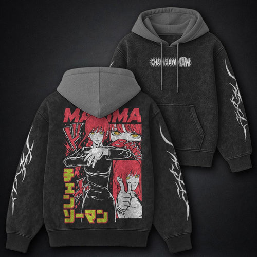 Chainsaw Man Lightweight Black and Grey Washed Hoodie