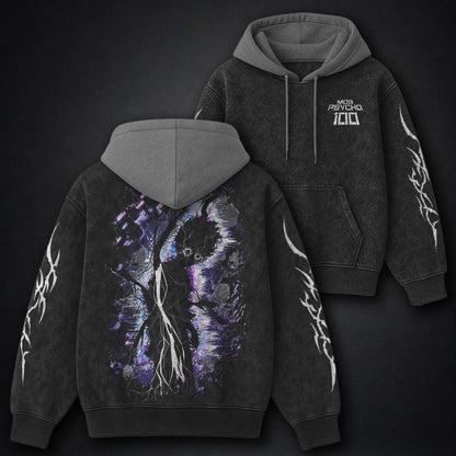 Mob Psycho 100 Minimal Black and Grey Washed Hoodie