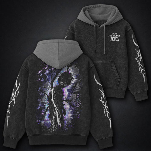 Mob Psycho 100 Minimal Black and Grey Washed Hoodie