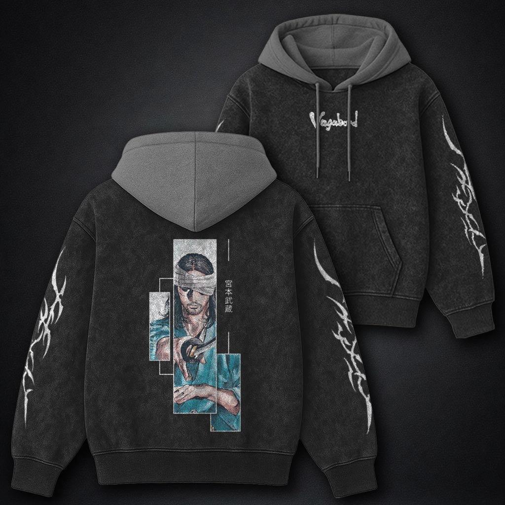 Vagabond Heavyweight Black and Grey Washed Hoodie