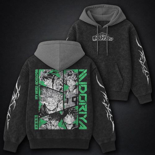 My Hero Academia Cozy Black and Grey Washed Hoodie