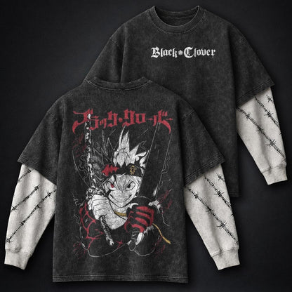 Black Clover Minimal Washed Double Sleeves T-Shirt