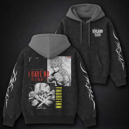Vinland Saga Graphic Black and Grey Washed Hoodie