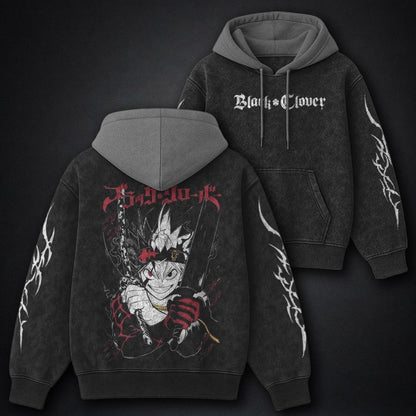 Black Clover Heavyweight Black and Grey Washed Hoodie