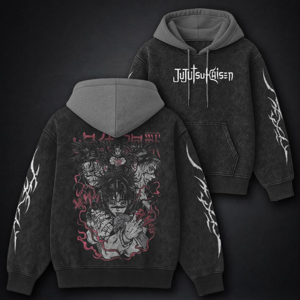 Jujutsu Kaisen Classic Black and Grey Washed Hoodie