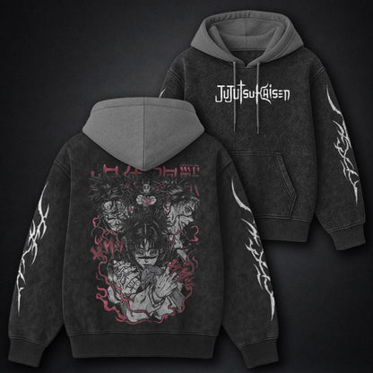 Jujutsu Kaisen Classic Black and Grey Washed Hoodie