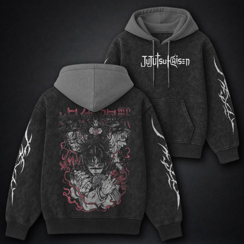Jujutsu Kaisen Classic Black and Grey Washed Hoodie