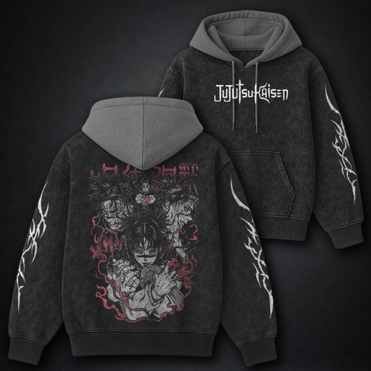 Jujutsu Kaisen Classic Black and Grey Washed Hoodie