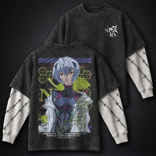 Neon Genesis Evangelion Washed Washed Double Sleeves T-Shirt
