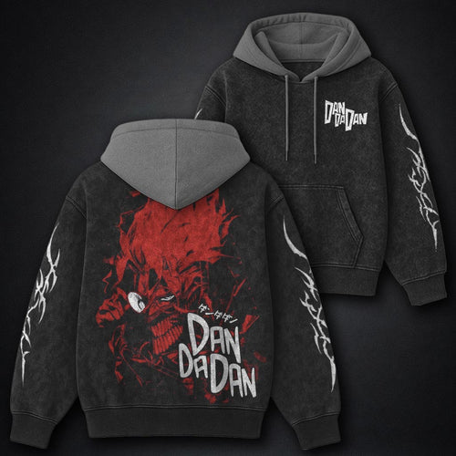 Dandadan Vintage Black and Grey Washed Hoodie
