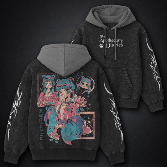 Apothecary Diaries Relaxed Black and Grey Washed Hoodie