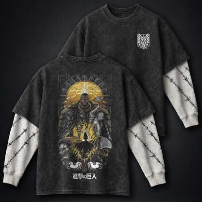 Attack on Titan Heavyweight Washed Double Sleeves T-Shirt