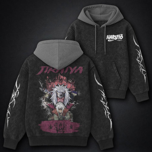 Naruto Lightweight Black and Grey Washed Hoodie
