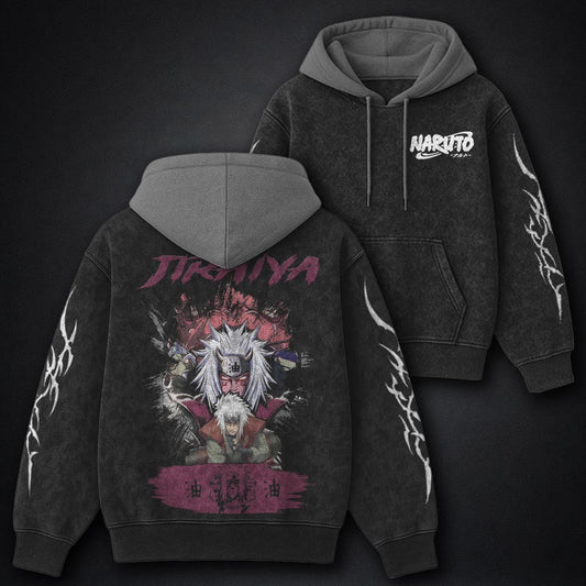 Naruto Lightweight Black and Grey Washed Hoodie