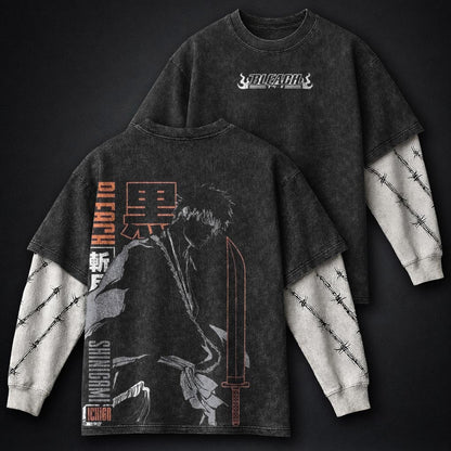Bleach Streetwear Washed Double Sleeves T-Shirt