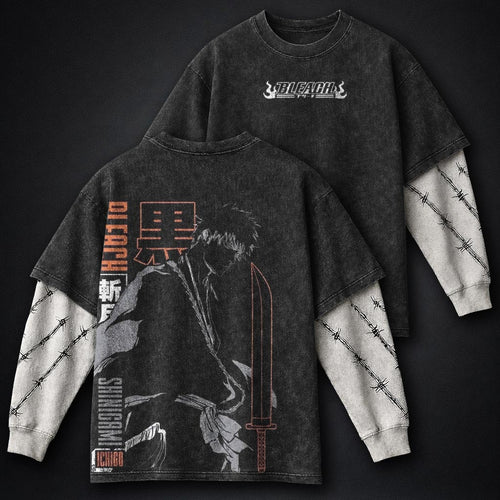 Bleach Streetwear Washed Double Sleeves T-Shirt