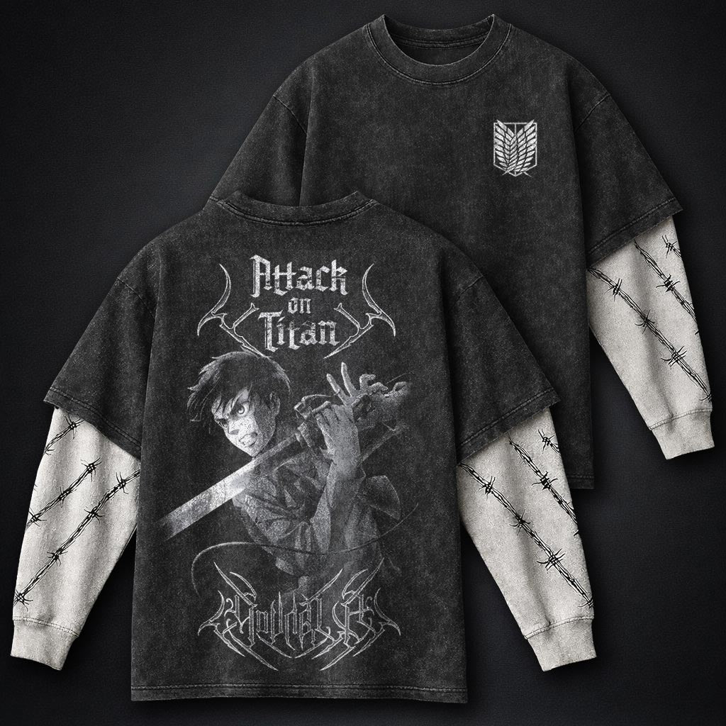 Attack on Titan Urban Washed Double Sleeves T-Shirt
