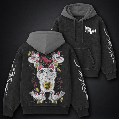 Dandadan Statement Black and Grey Washed Hoodie