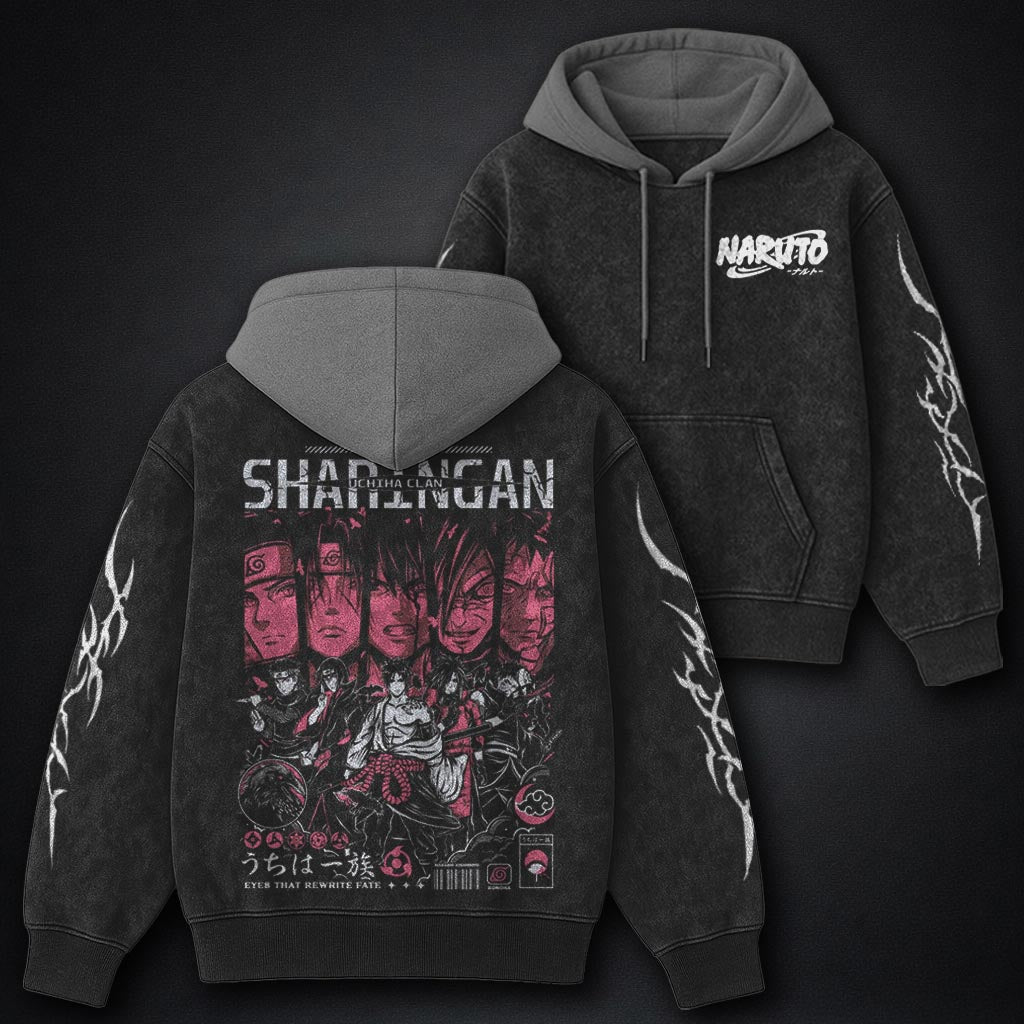 Naruto Essential Black and Grey Washed Hoodie