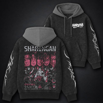 Naruto Essential Black and Grey Washed Hoodie