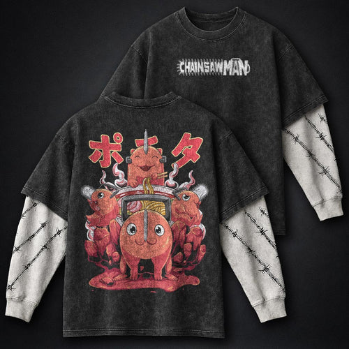 Chainsaw Man Urban Washed Double Sleeves T-Shirt