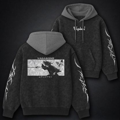 Vagabond Lightweight Black and Grey Washed Hoodie
