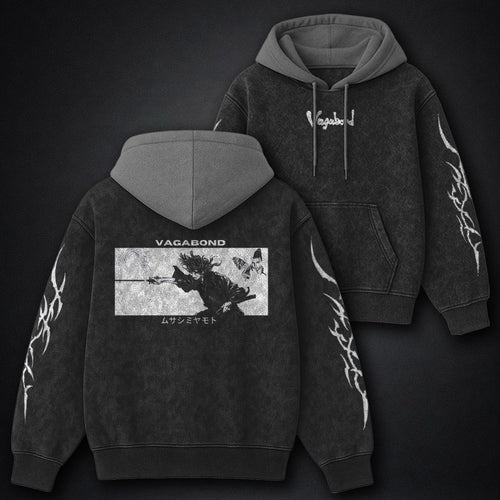 Vagabond Lightweight Black and Grey Washed Hoodie