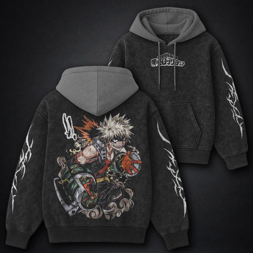My Hero Academia Vintage Black and Grey Washed Hoodie