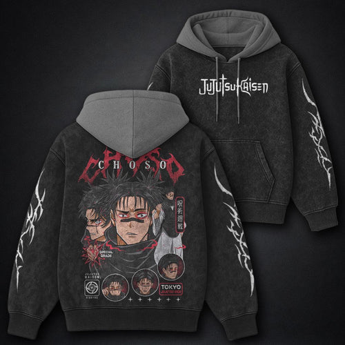 Jujutsu Kaisen Premium Black and Grey Washed Hoodie