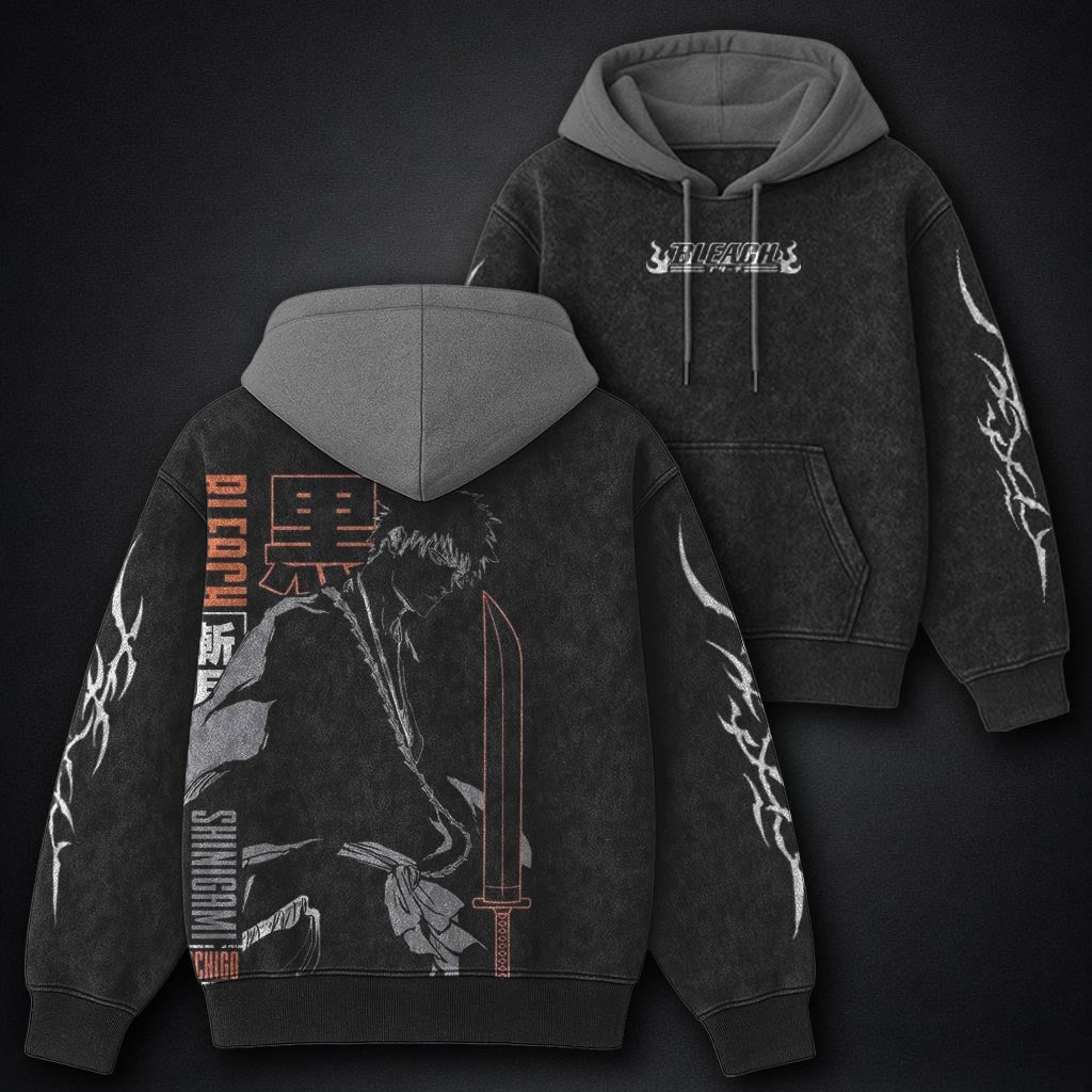 Bleach Washed Black and Grey Washed Hoodie