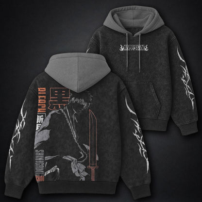 Bleach Washed Black and Grey Washed Hoodie