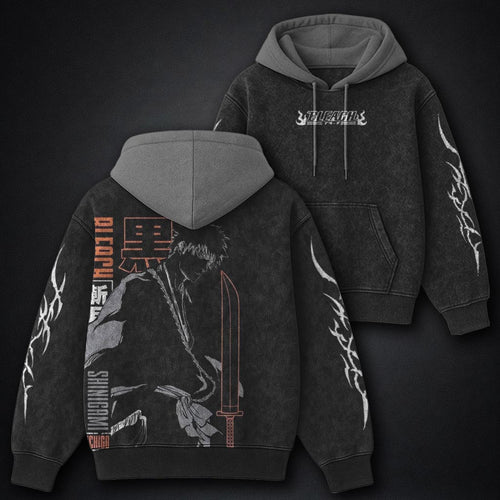 Bleach Washed Black and Grey Washed Hoodie
