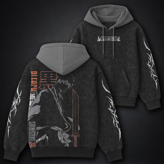 Bleach Washed Black and Grey Washed Hoodie