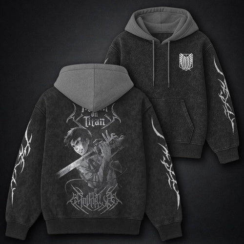 Attack on Titan Premium Black and Grey Washed Hoodie