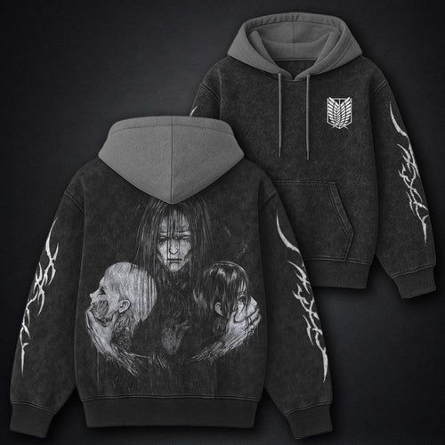 Attack on Titan Clean Black and Grey Washed Hoodie
