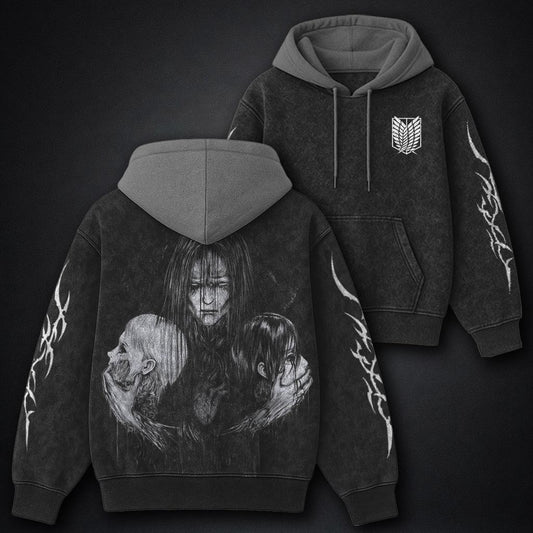 Attack on Titan Clean Black and Grey Washed Hoodie
