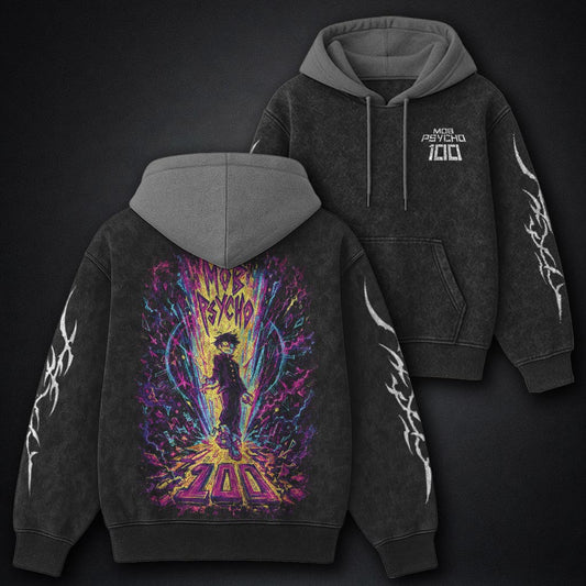 Mob Psycho 100 Soft Black and Grey Washed Hoodie