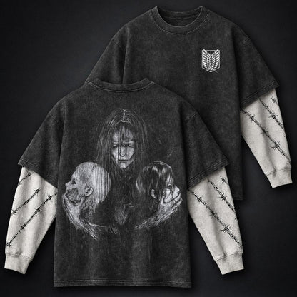 Attack on Titan Minimal Washed Double Sleeves T-Shirt