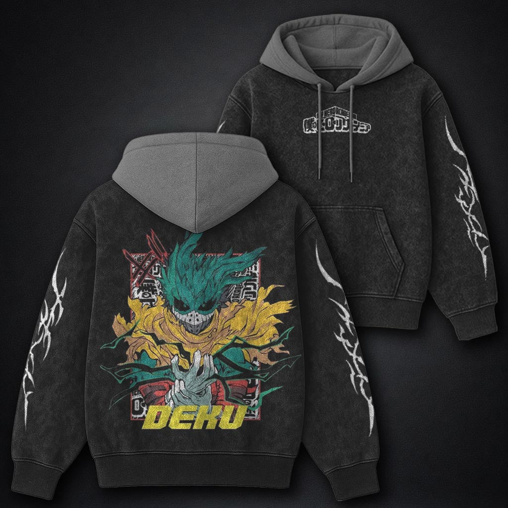 My Hero Academia Statement Black and Grey Washed Hoodie