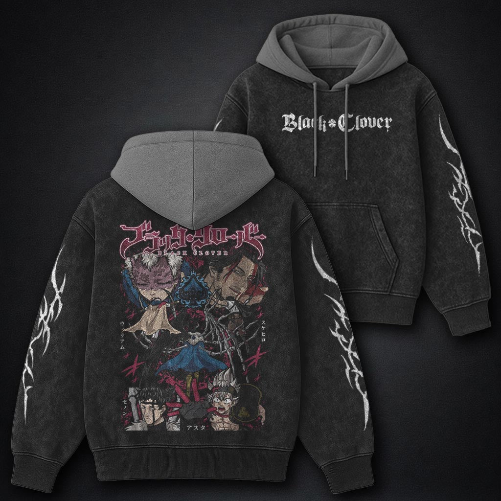 Black Clover Signature Black and Grey Washed Hoodie