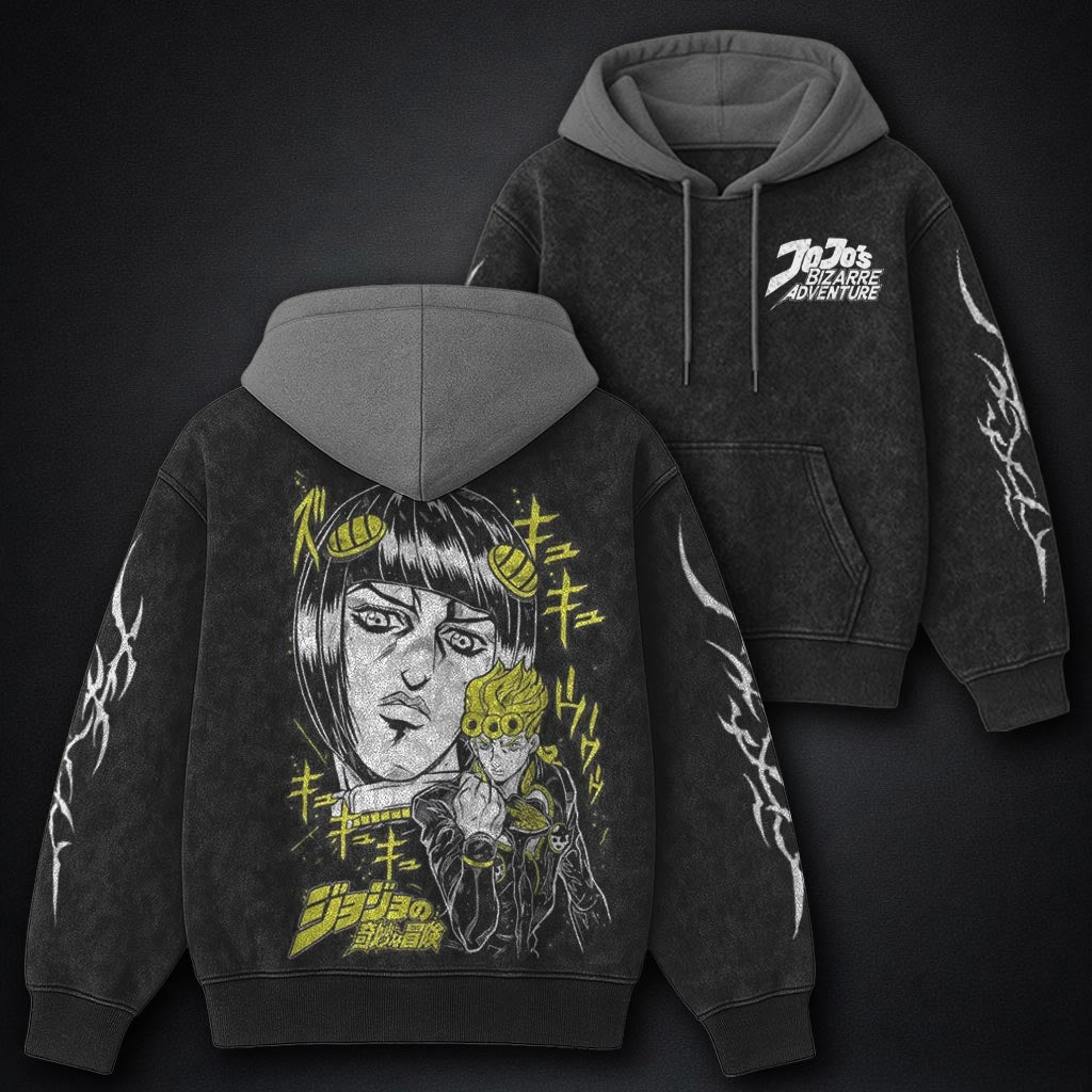 JoJo Graphic Black and Grey Washed Hoodie