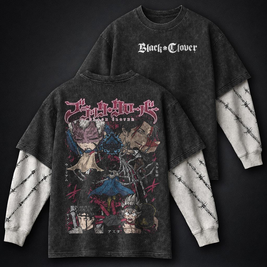 Black Clover Heavyweight Washed Double Sleeves T-Shirt