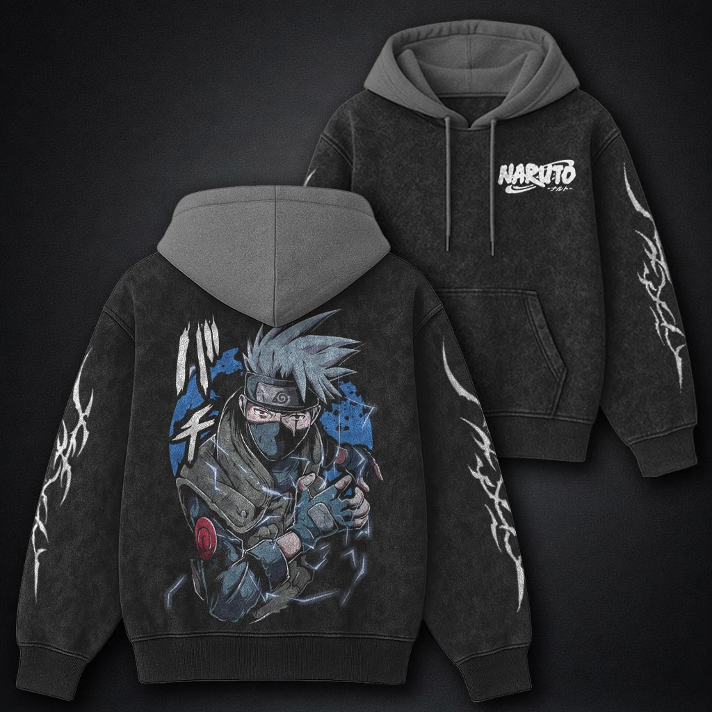 Naruto Everyday Black and Grey Washed Hoodie
